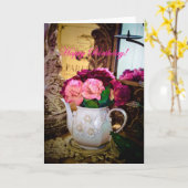 CARTE D'ANNIVERSAIRE MONTRANT LE POT ANTIQUE DE (Fleur jaune)