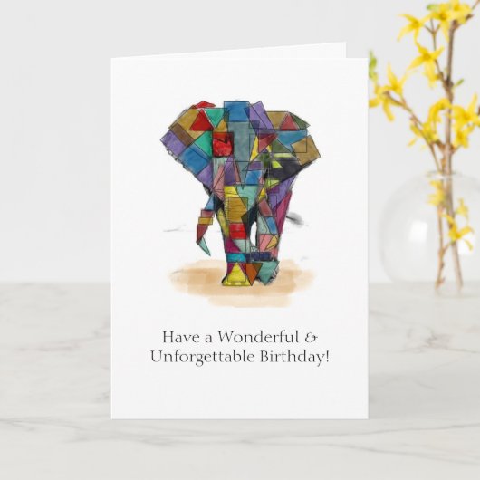 Carte d'anniversaire Mosaic Elephant (Fleur jaune)