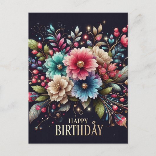 Carte d'anniversaire : motif floral coloré (Devant)