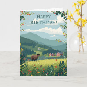 Carte d'anniversaire Moutons Prairie Montagnarde