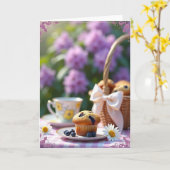 Carte d'anniversaire Muffin aux myrtilles (Fleur jaune)