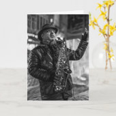 CARTE D'ANNIVERSAIRE MUSICIENNE DE LA RUE JAZZ (Fleur jaune)