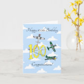 Carte d'anniversaire Mustangs 100e (Ciel bleu) (Fleur jaune)