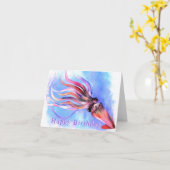 Carte d'anniversaire Nage de calmar coloré (Fleur jaune)