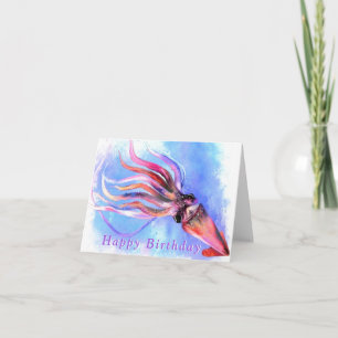 Carte d'anniversaire Nage de calmar coloré