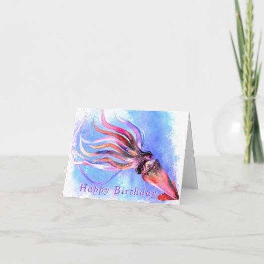 Carte d'anniversaire Nage de calmar coloré (Devant)