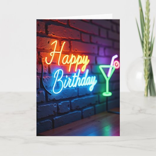 Carte d'anniversaire néon festive (Devant)