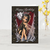 Carte d'anniversaire nièce avec lune fée d'automne (Fleur jaune)