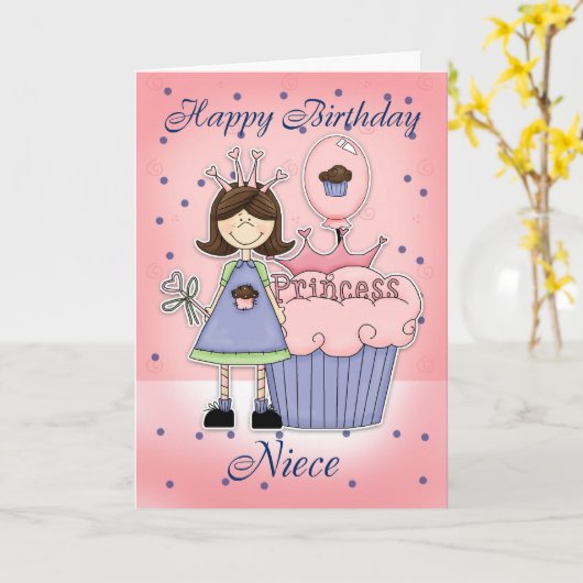 Carte d'anniversaire nièce - Cupcake Princess (Fleur jaune)