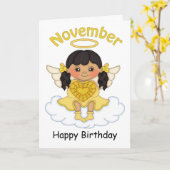 Carte d'anniversaire Noir Ange Birthstone (Fleur jaune)