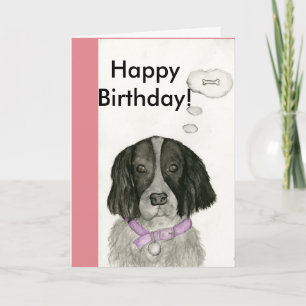 Carte d'anniversaire noire et blanche d'épagneul