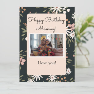 Carte d'anniversaire noire et florale avec votre p
