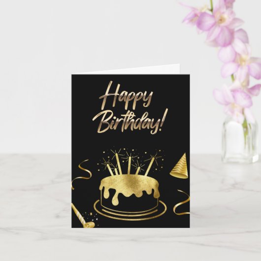 Carte d'anniversaire noire et or (Orchidée)