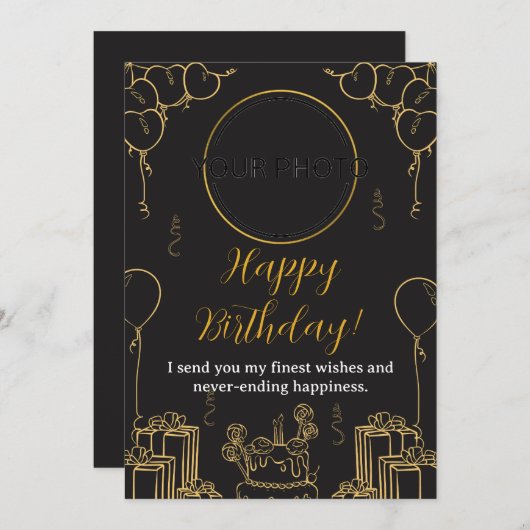 Carte d'anniversaire noire et or (Devant / Derrière)
