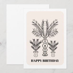 Carte d'anniversaire noire Minimaliste Palmiers