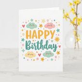 Carte d'anniversaire Nuages Souriants (Fleur jaune)