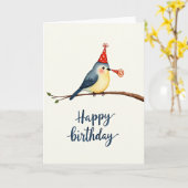 Carte d'anniversaire oiseau à l'aquarelle (Fleur jaune)