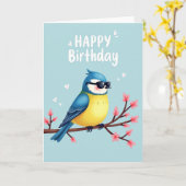 Carte d'anniversaire Oiseau Bleu (Fleur jaune)