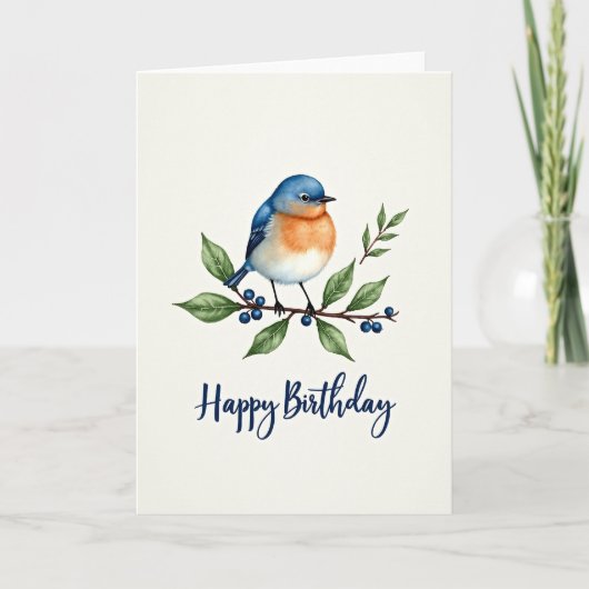 Carte d'anniversaire Oiseau Bleu Aquarelle (Devant)
