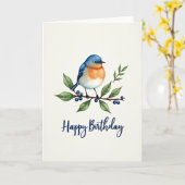 Carte d'anniversaire Oiseau Bleu Aquarelle (Fleur jaune)