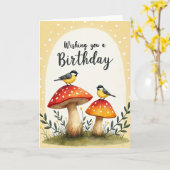 Carte d'anniversaire Oiseau Champignon (Fleur jaune)