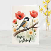 Carte d'anniversaire Oiseau doux (Fleur jaune)