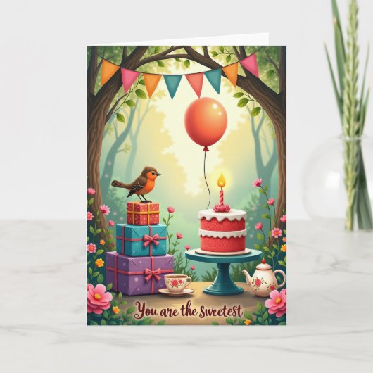 Carte d'anniversaire Oiseau et Cadeaux (Devant)