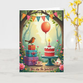 Carte d'anniversaire Oiseau et Cadeaux (Fleur jaune)