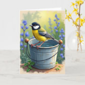 Carte d'anniversaire oiseau joyeux (Fleur jaune)