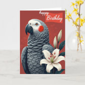 Carte d'anniversaire Oiseau Rouge (Fleur jaune)