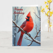 Carte d'anniversaire Oiseau Rouge Doux (Fleur jaune)