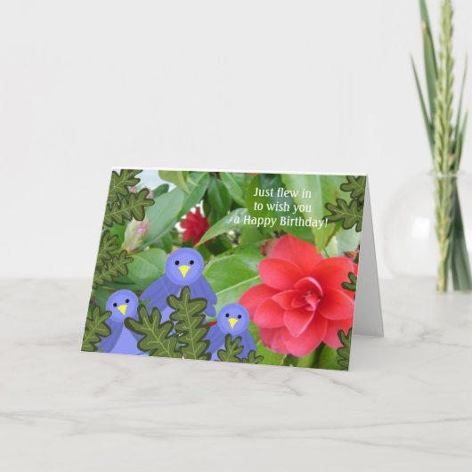 Carte d'anniversaire Oiseaux bleus et Fleurs (Devant)
