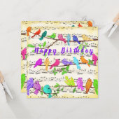 Carte d'anniversaire Oiseaux de musique colorés -  (Devant/Arrière en situation)