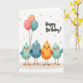 Carte d'anniversaire Oiseaux dodus (Fleur jaune)