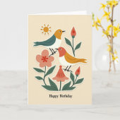 Carte d'anniversaire Oiseaux doux (Fleur jaune)