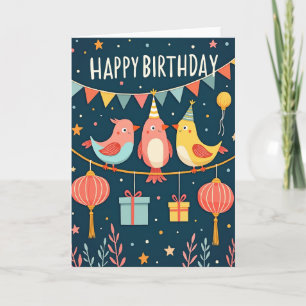 Carte d'anniversaire oiseaux fantaisistes