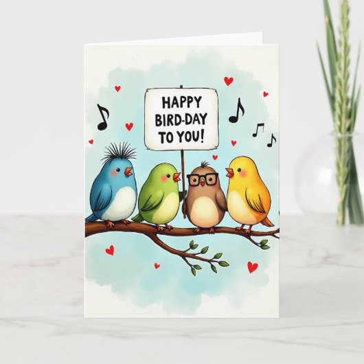 Carte d'anniversaire Oiseaux Musicaux (Devant)