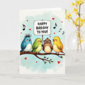Carte d'anniversaire Oiseaux Musicaux (Fleur jaune)