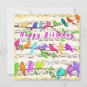 Carte d'anniversaire Oiseaux musicaux colorés Prin