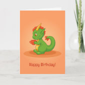 Carte d'anniversaire orange avec un bébé dragon mi (Devant)