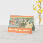 Carte d'anniversaire orange et jaune hawaïen joyeu (Fleur jaune)