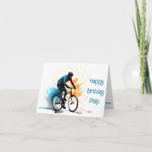 Carte d'anniversaire orange, turquoise et noir