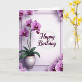 Carte d'anniversaire Orchidée Fuchsia (Fleur jaune)