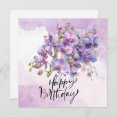 Carte d'anniversaire orchidée violette - Elégante (Devant / Derrière)