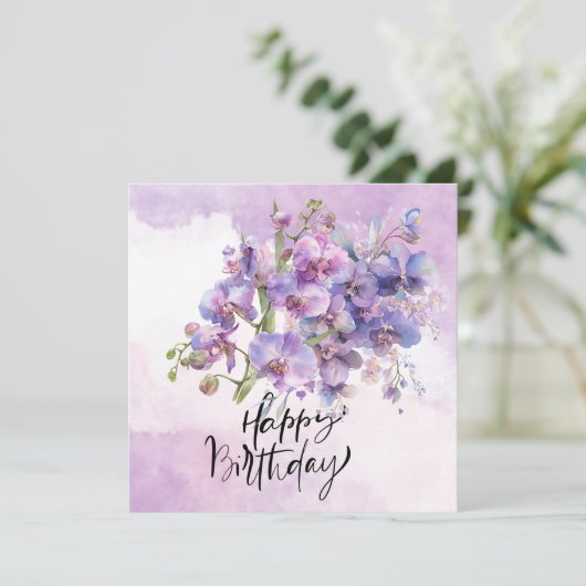 Carte d'anniversaire orchidée violette - Elégante (Debout devant)
