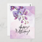 Carte d'anniversaire orchidée violette - Elégante  (Devant / Derrière)