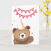 Carte d'anniversaire ours aquarelle (Fleur jaune)