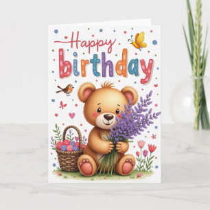 Carte d'anniversaire Ours en peluche lavande