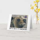 Carte d'anniversaire ours et papillon (Fleur jaune)