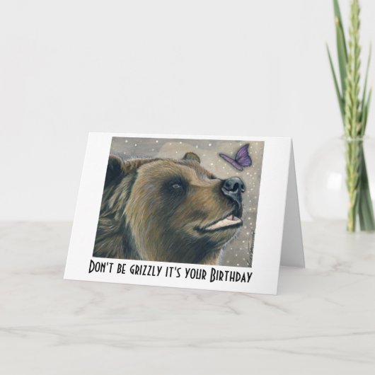 Carte d'anniversaire ours et papillon (Devant)